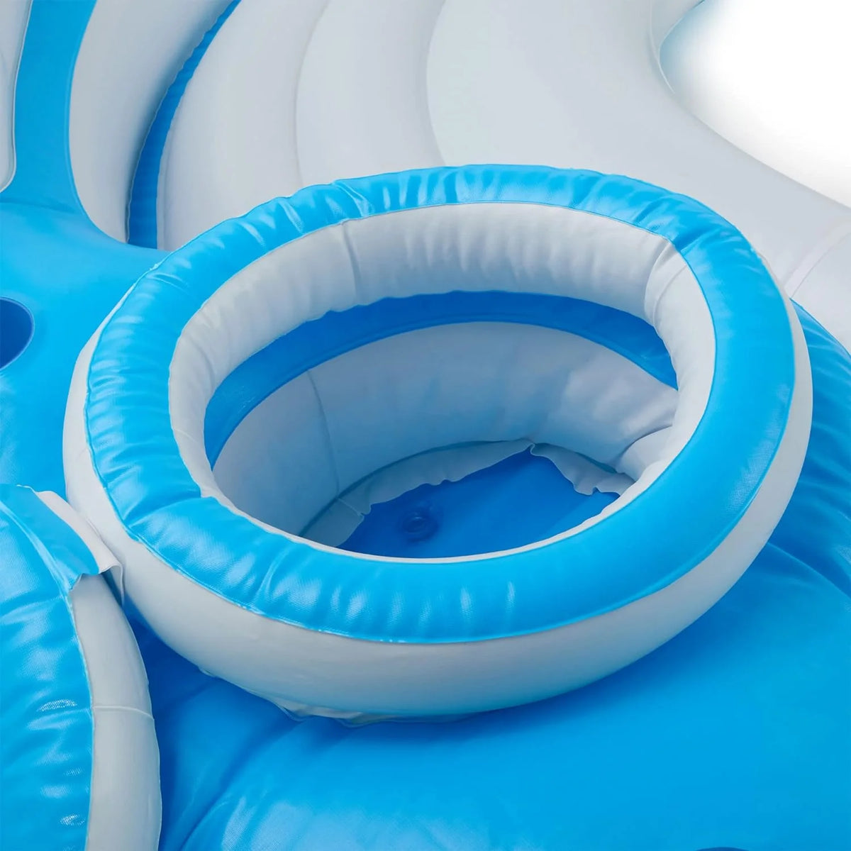145 X 125 X 20 Inch Inflatable Lake and Pool Relaxation Island Lounger Seat for Up to 7 Adults, Blue and White