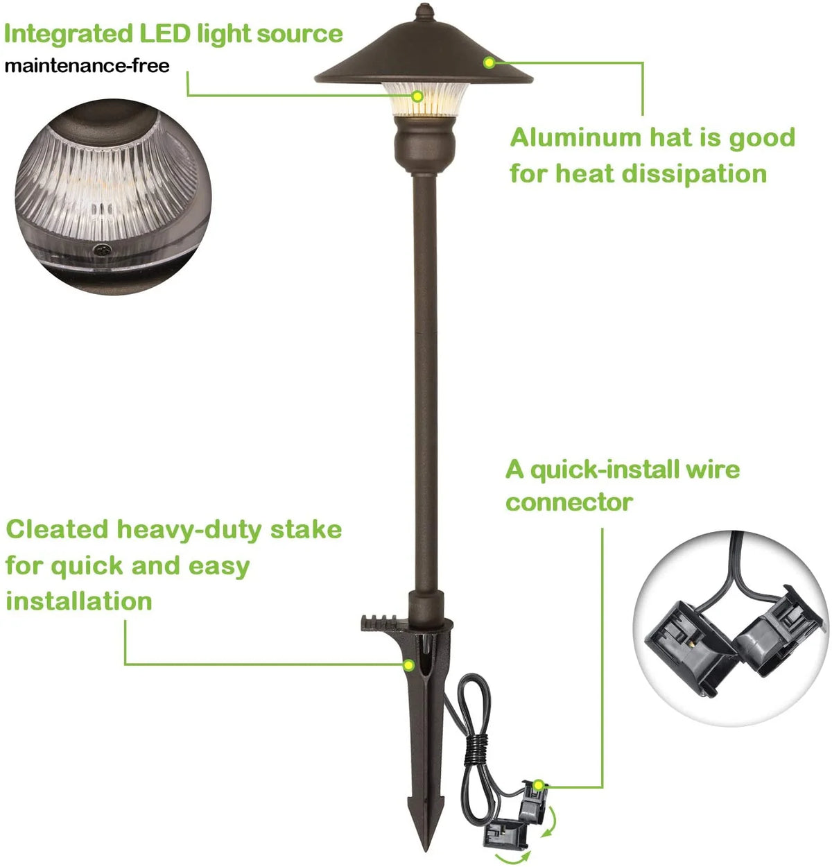 6 Pack Low Voltage LED Landscape Pathway Light, 3W 150LM 12V Wired for Outdoor Yard Lawn, Die-cast Aluminum Construction, 30-WATT Equivalent…