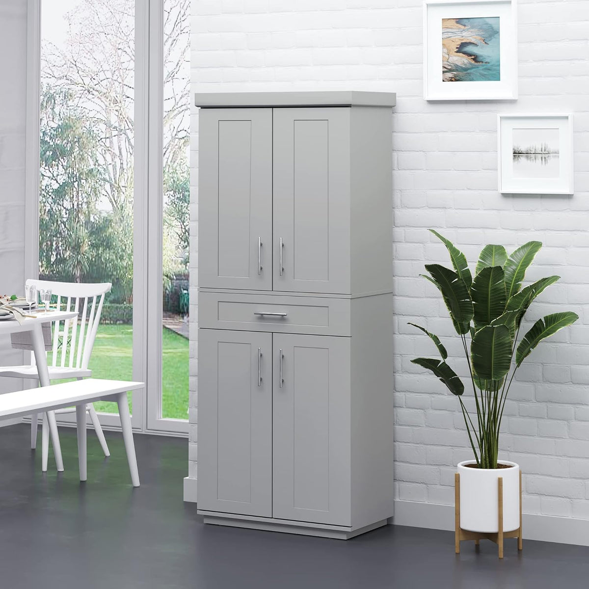 72-Inch Kitchen Pantry Cabinet with Four Doors and Drawer, Gray