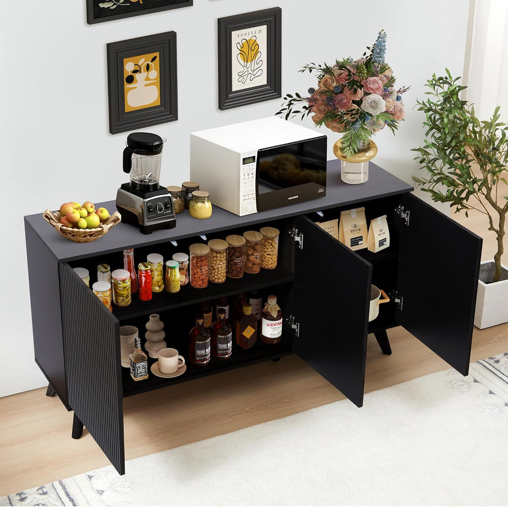 Fluted Sideboard Cabinet with Doors, Walnut