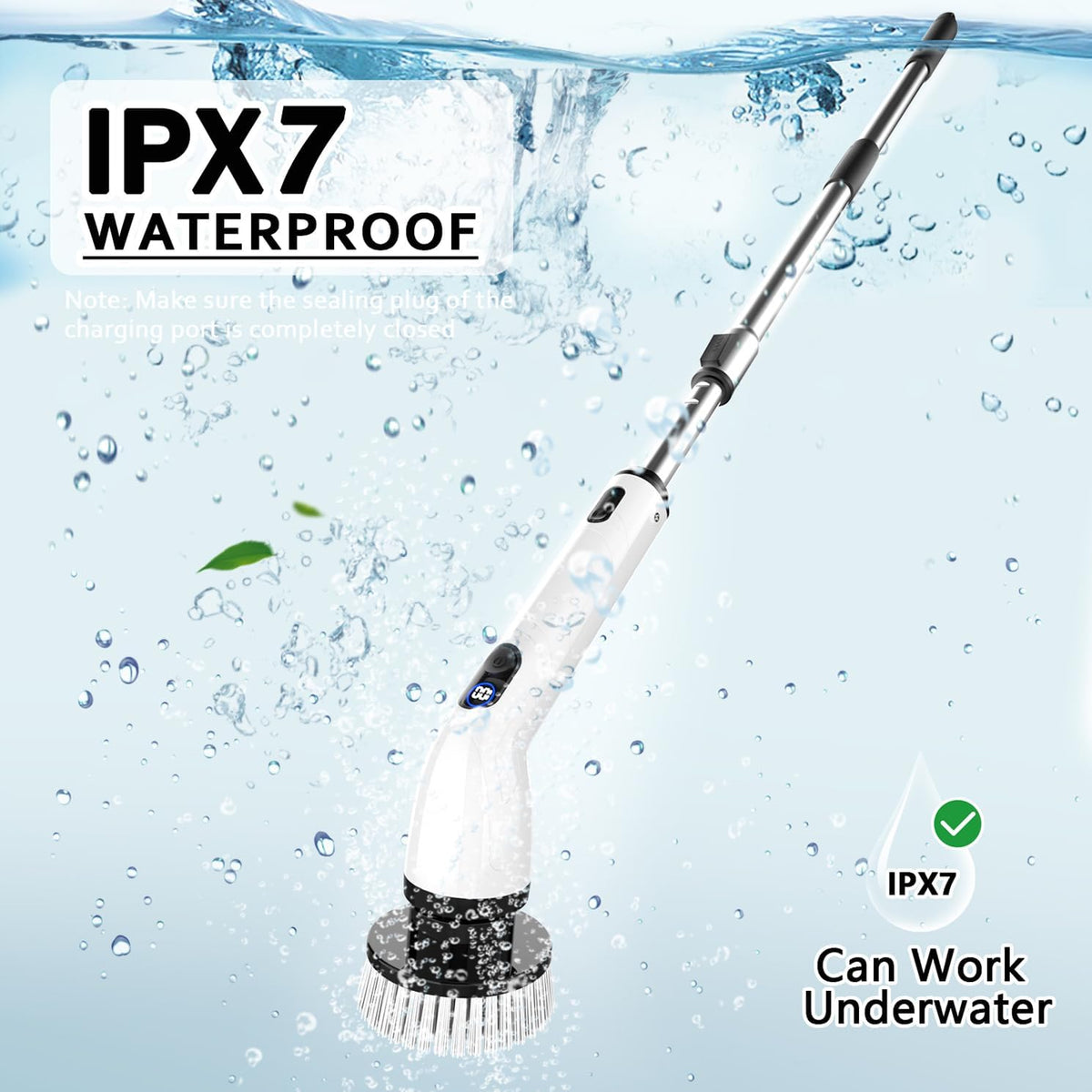 Cordless Electric Spin Scrubber with Extendable Handle and Display