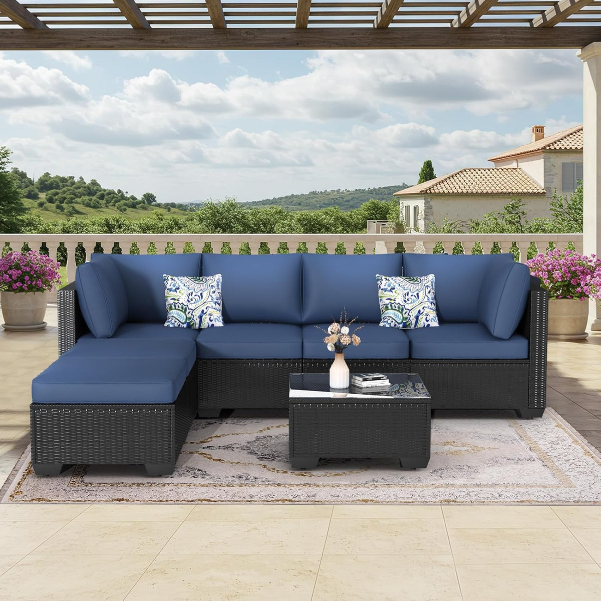 7-Piece Outdoor Wicker Patio Set with Cushions and Table