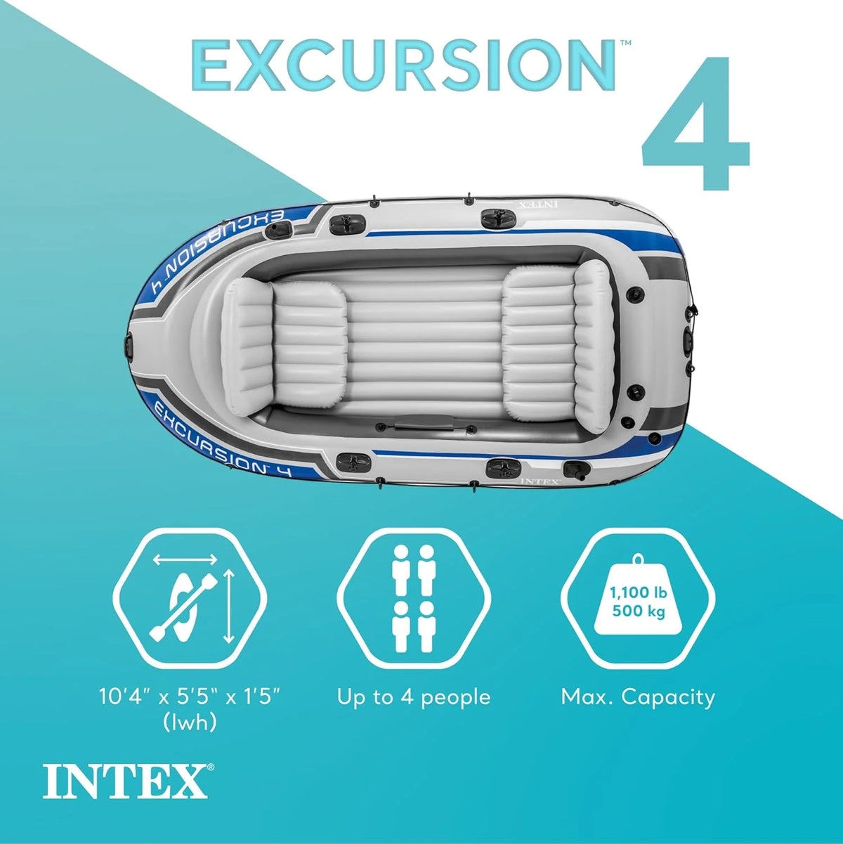 Excursion Inflatable Boat Series Includes Deluxe 54IN Boat Oars and High Output Pump Supertough Pvc Adjustable Seats with BACKRES2 B26