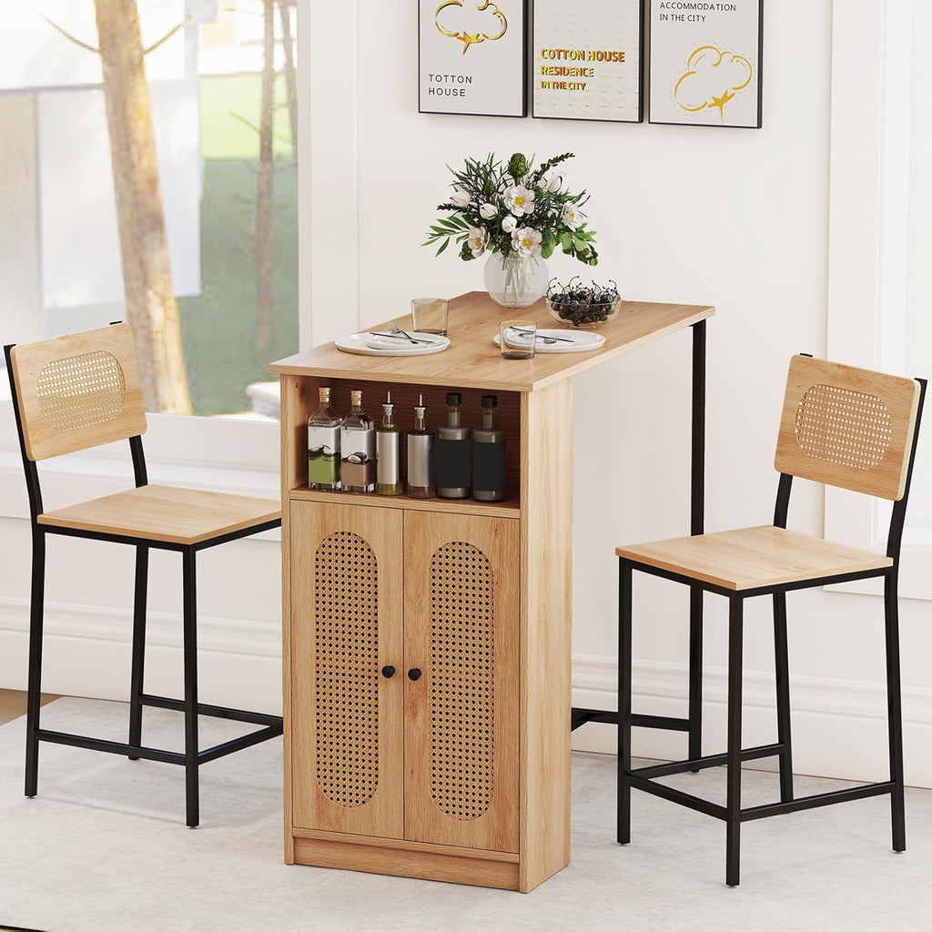 3-Piece Counter-Height Dining Table Set with 2 Stools