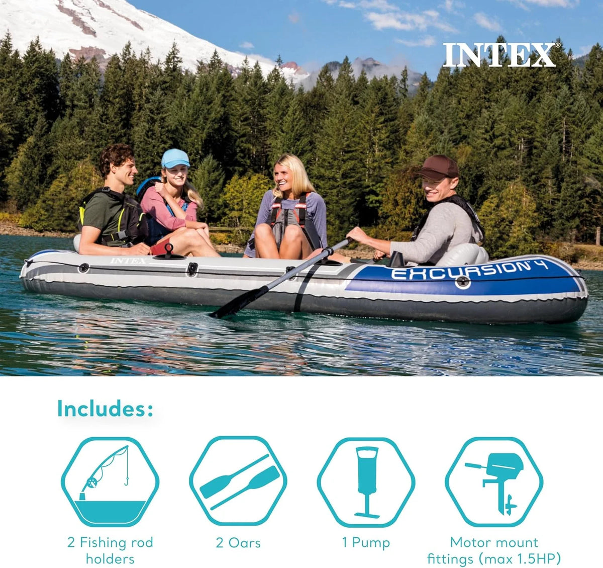 Excursion Inflatable Boat Series Includes Deluxe 54IN Boat Oars and High Output Pump Supertough Pvc Adjustable Seats with BACKRES2 B26
