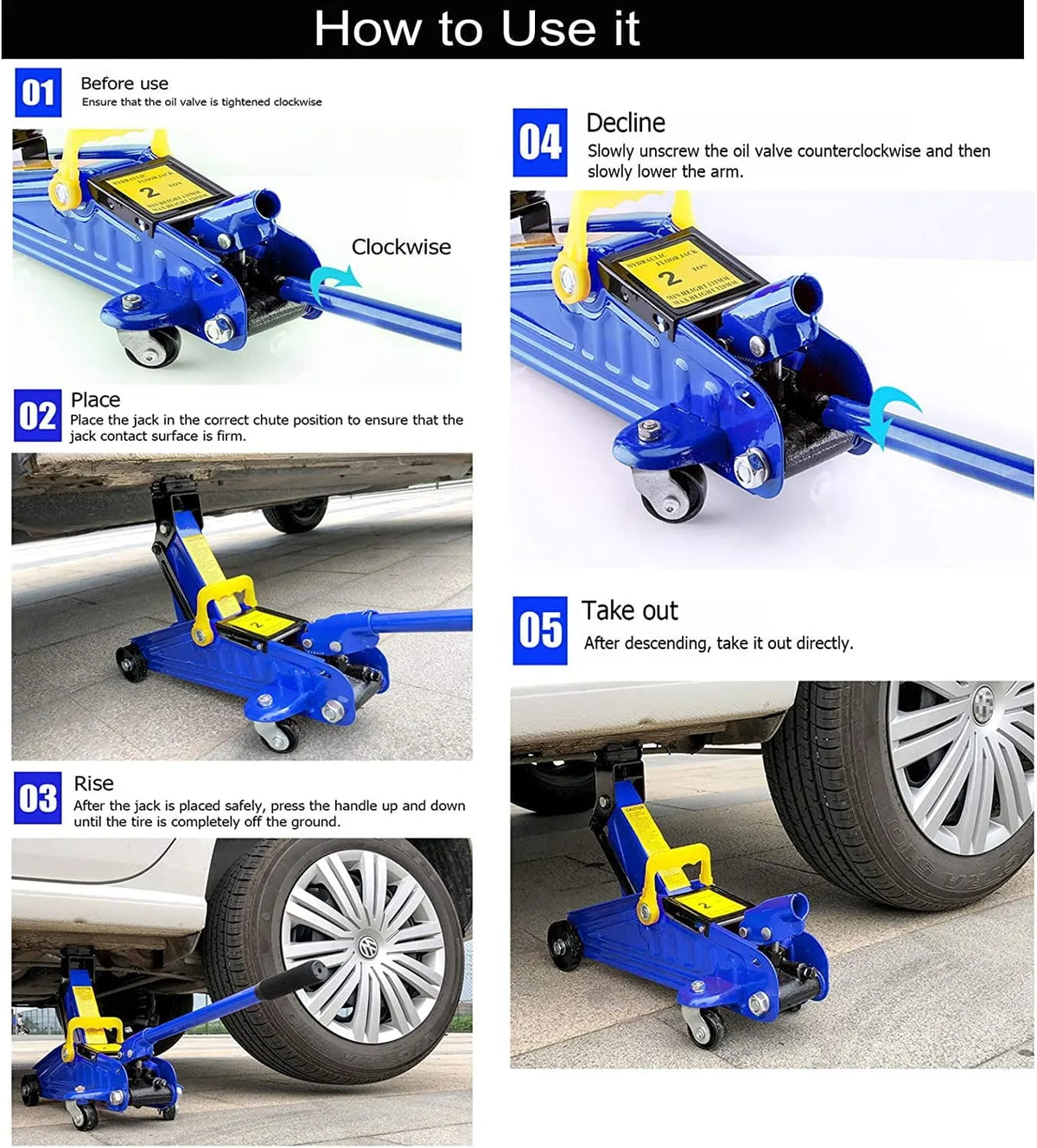 2T Floor Jack Car Trolley Jack Hydraulic Jack Quick Lift Jack with 2PCS Axle Stands 3 Ton