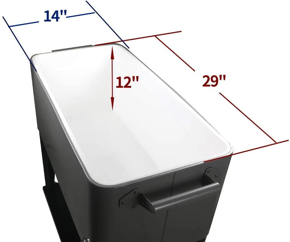 80 quart Rolling Cooler Cart for Outdoor Patio Deck Party, Portable Party Bar Cold Drink Beverage Cart