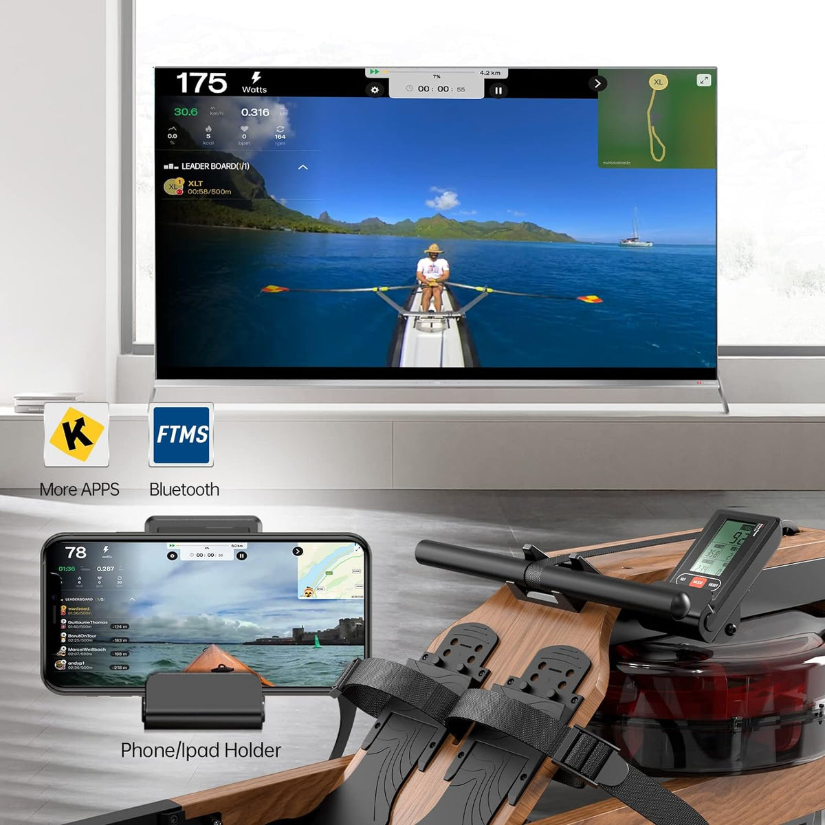 Folding Water Rowing Machine with Bluetooth Monitor