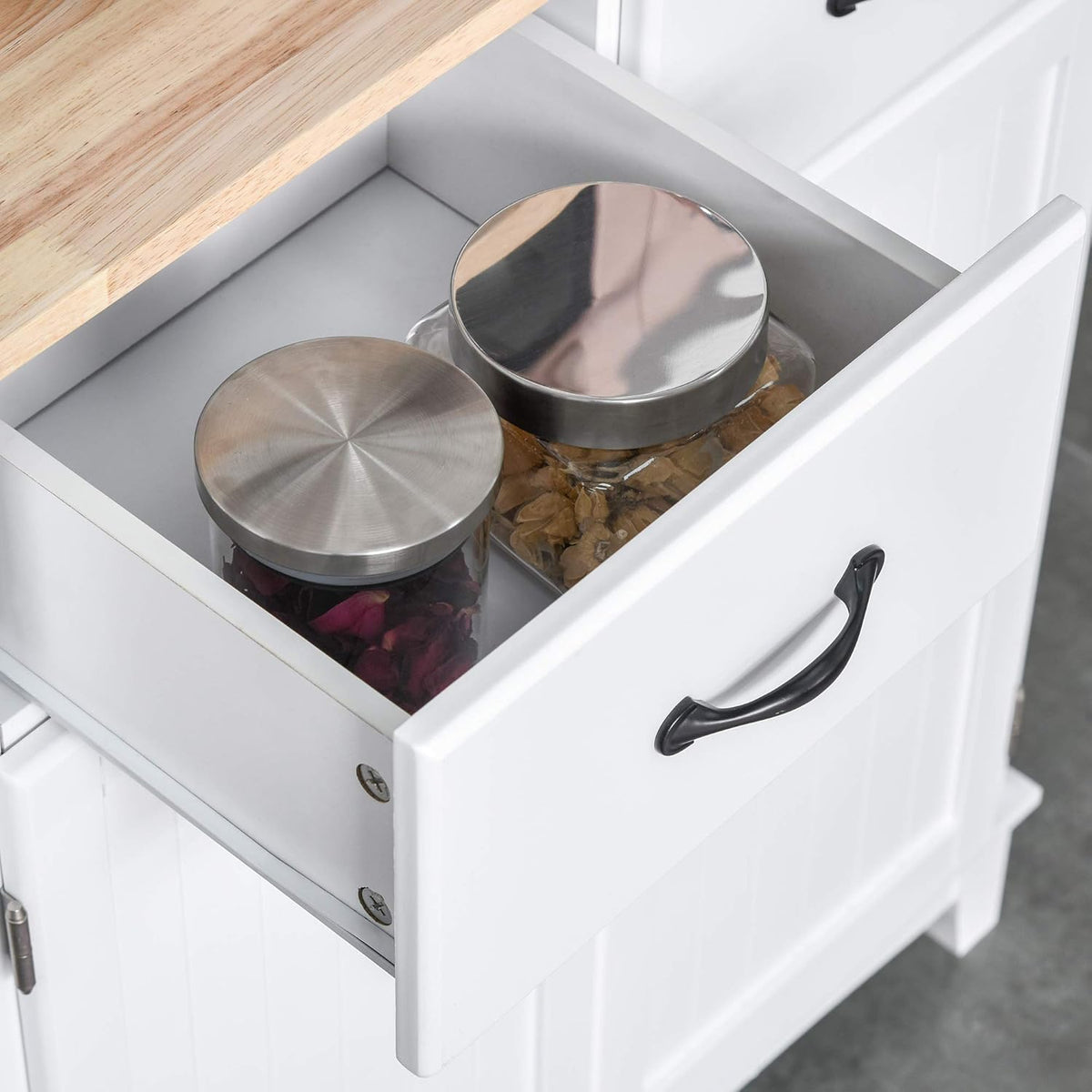Freestanding Kitchen Pantry Cabinet with Glass Doors