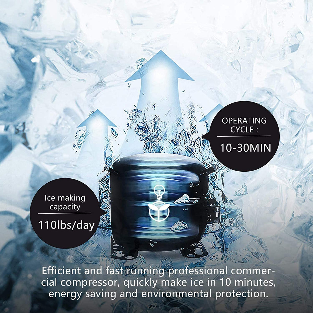 Commercial Ice - 110LBS/24H Stainless Steel Free-standing Ice Machine Maker Air Cooling Ice