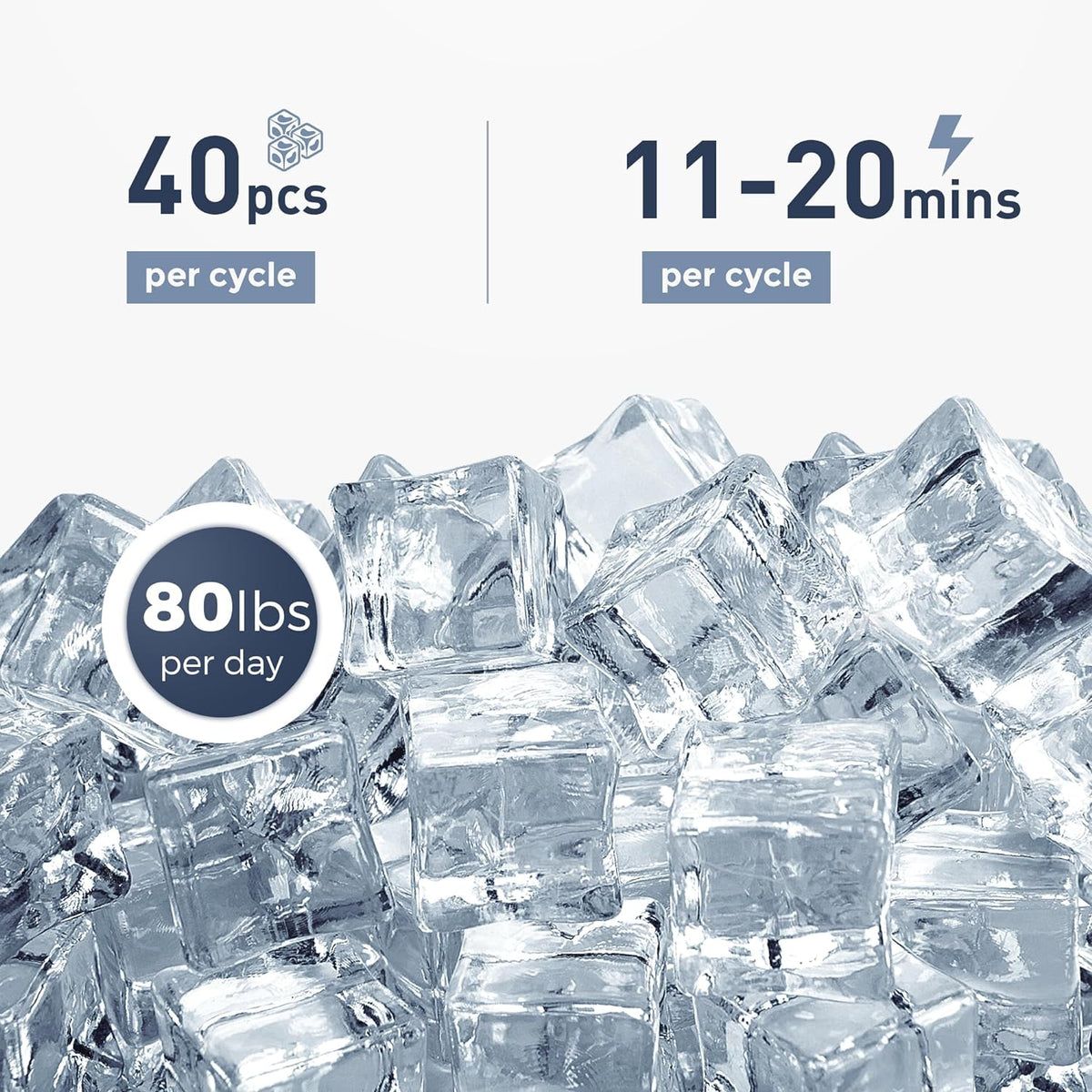 Commercial Under Counter Ice Maker Machine 80LBS Day with 24LBS Ice Storage Built in Drain Pump Automatic Cleaning Timing Setting Smart Lcd