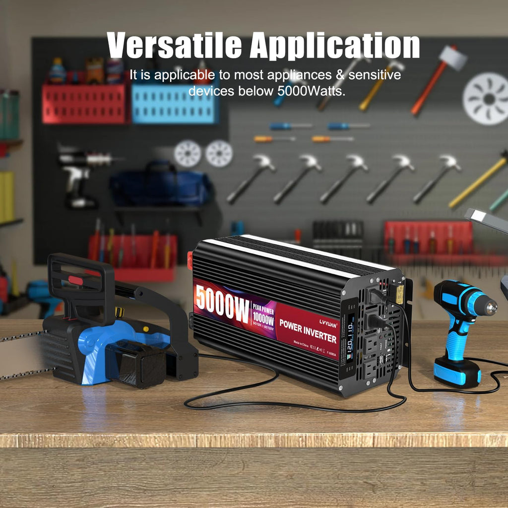 5,000W Power Inverter, 12V DC to 110V/120V AC, with LCD Display
