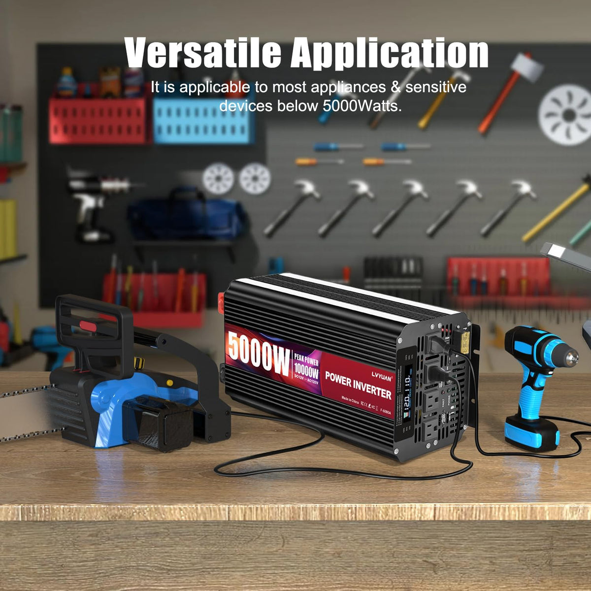 5,000W Power Inverter, 12V DC to 110V/120V AC, with LCD Display