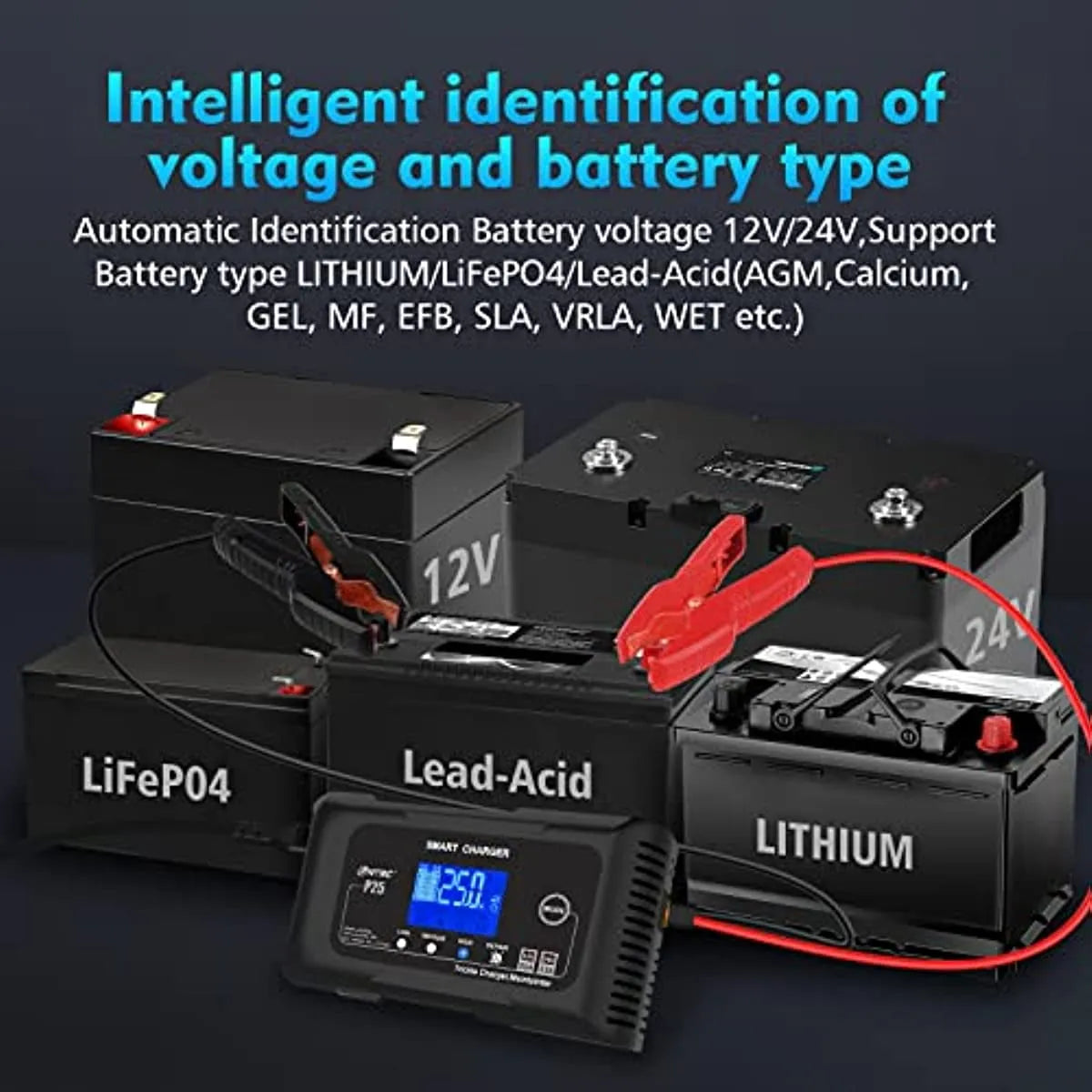 25-AMP Smart Battery CHARGER,LITHIUM,LIFEPO4,LEAD-ACID Agm/gel/sla.. Car Battery Charger,trickle Charger, Maintainer/deep Cycle…