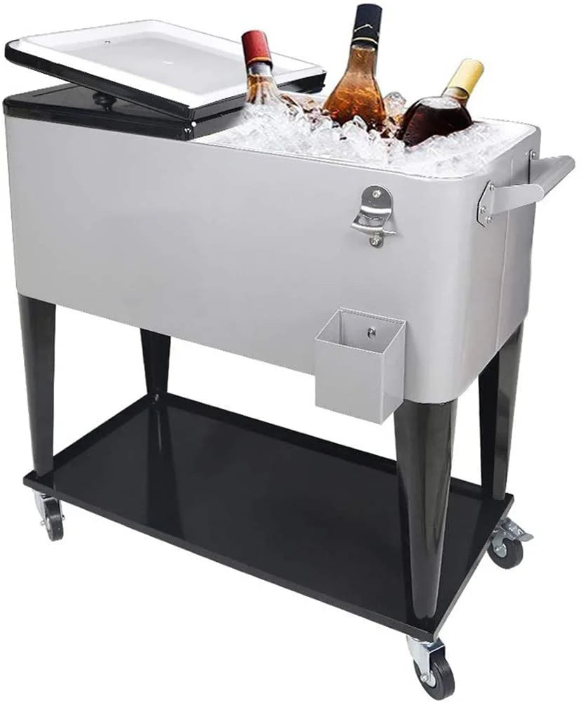 80 quart Rolling Cooler Cart for Outdoor Patio Deck Party, Portable Party Bar Cold Drink Beverage Cart