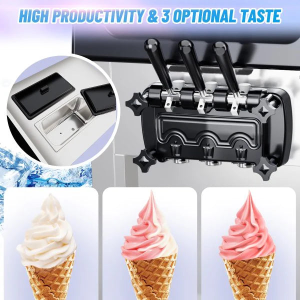 2200W Commercial Ice Cream Machine, 3 Flavor Soft Serve Ice Cream Machine, 5.3-7.4 Gal/hr, with Lcd Touch Screen, Automatic Cleaning, High…
