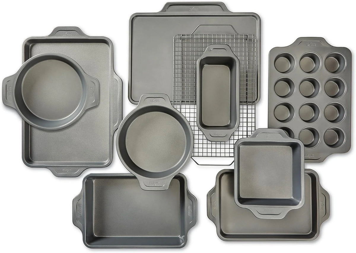 Nonstick Bakeware Set 10 Piece Oven Safe 450F Half Sheet, Cookie Sheet, Muffin Pan, Cooling & Baking Rack, Round Cake Pan, Loaf Pan, Baking…