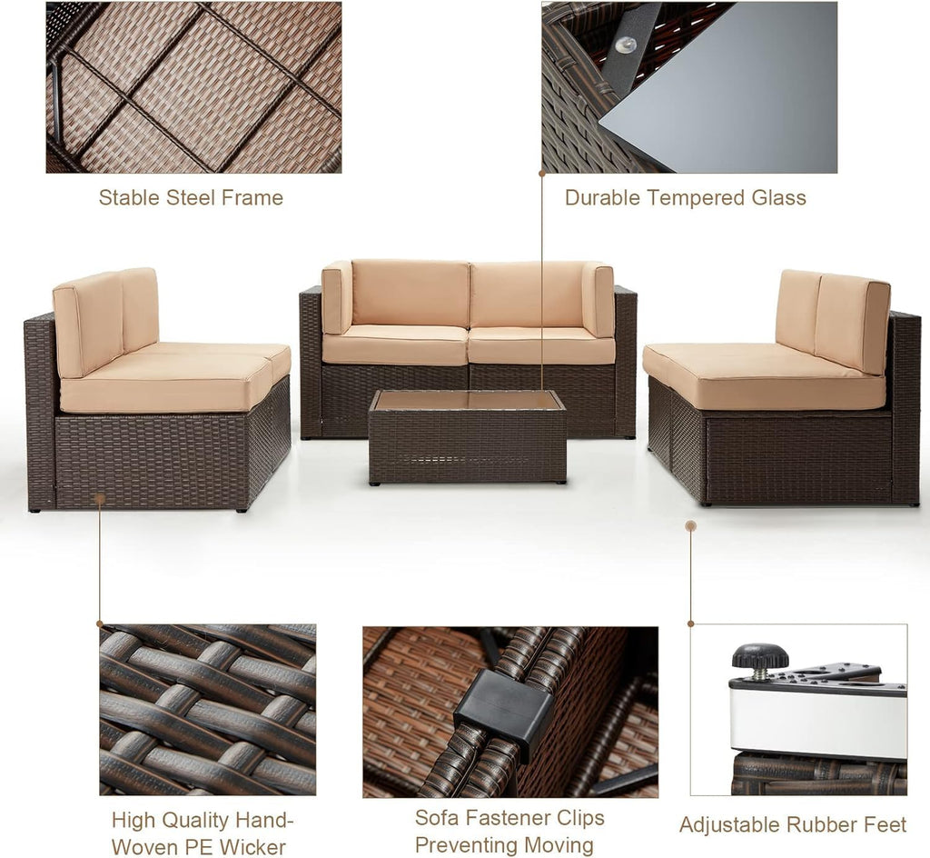 7-Piece Outdoor Wicker Patio Set with Cushions and Table