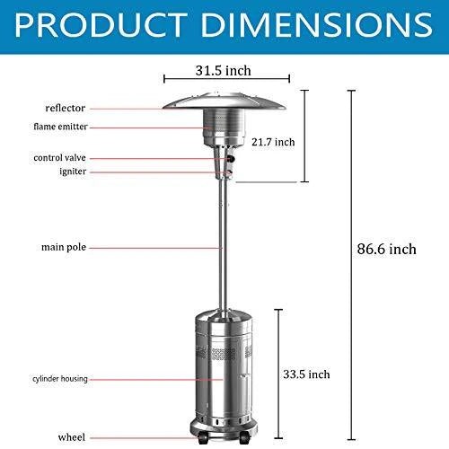 2 Set 48,000-BTU Umbrella Patio Propane Heater with Wheels,stainless Steel Patio Heater,stainless Steel Floorstanding Liquid Propane Heater…