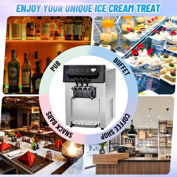 2200W Commercial Ice Cream Machine, 3 Flavor Soft Serve Ice Cream Machine, 5.3-7.4 Gal/hr, with Lcd Touch Screen, Automatic Cleaning, High…