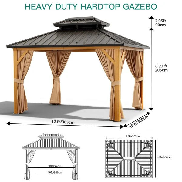 10X13 ft Outdoor Galvanised Steel Hardtop Gazebo, Heavy Duty Double Roof Outdoor Gazebo with Netting and Sunshade Curtains, Aluminium Framed…