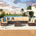 7-Piece Outdoor Wicker Patio Set with Cushions and Table