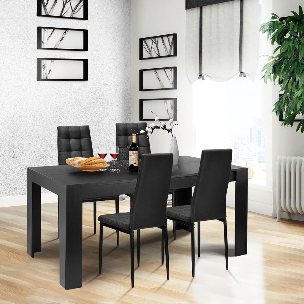 9-Piece Dining Set with Rectangular Table and Eight Upholstered Chairs, Black