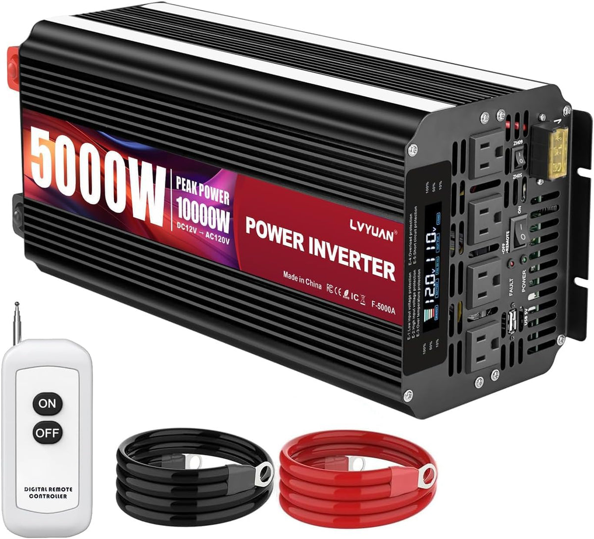 5,000W Power Inverter, 12V DC to 110V/120V AC, with LCD Display