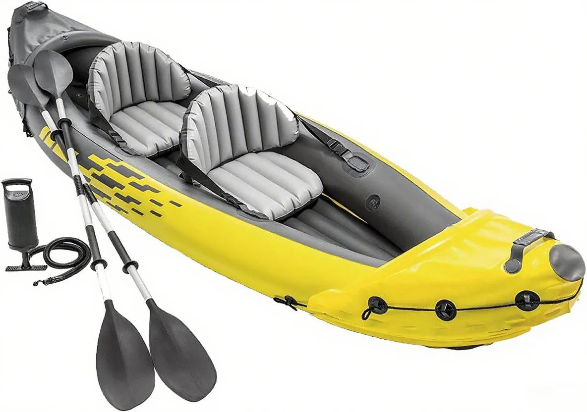 Explorer K2 Inflatable Kayak Set: Includes Deluxe 86IN Aluminum Oars and High-output Pump Superstrong Pvc Adjustable Seats with Backrest…
