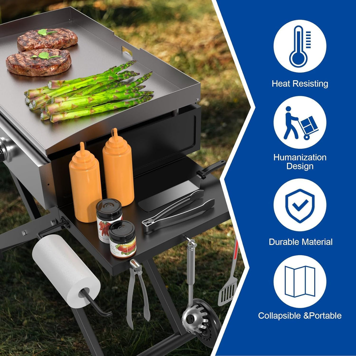 Folding Grill Cart Compatible with Blackstone 17- and 22-Inch Griddles