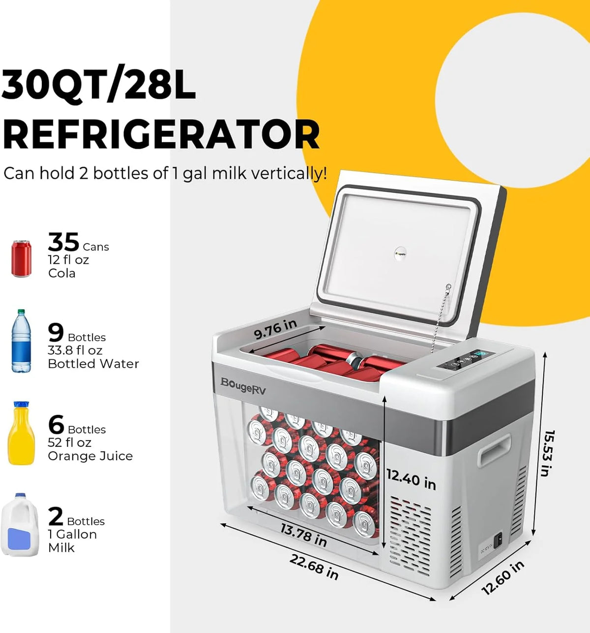 12 Volt Refrigerator 12V Car Fridge 23 quart Portable Freezer Compressor Cooler 12/24V Dc 110~240 Volt AC for Truck Van RV Camper Suv Travel…