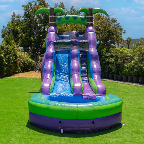16 Purple Tropical Lightweight Premium Commercial Grade Water Slide Inflatable with Attached Pool for Kids and Adults (with Blower), Wet Dry…