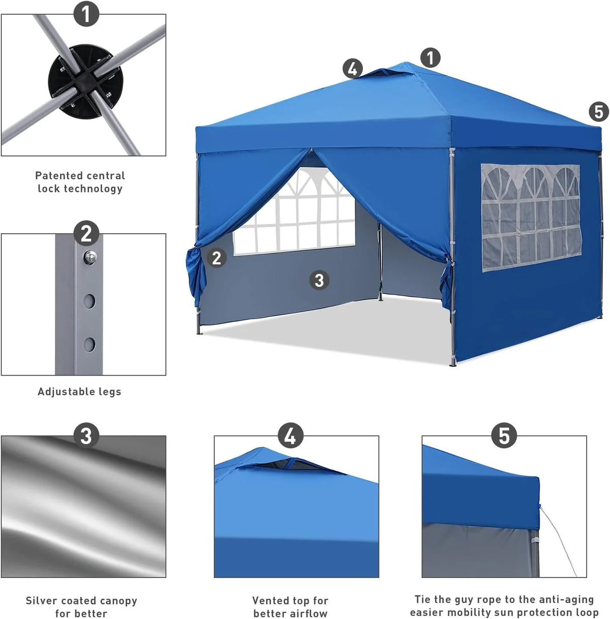 10X10 Pop Up Canopy Tent, Outdoor Canopy Tent, Patio Tent,commercial Instant GAZEBOS,4 Sidewalls, Portable Shelter Canopies, with 4…