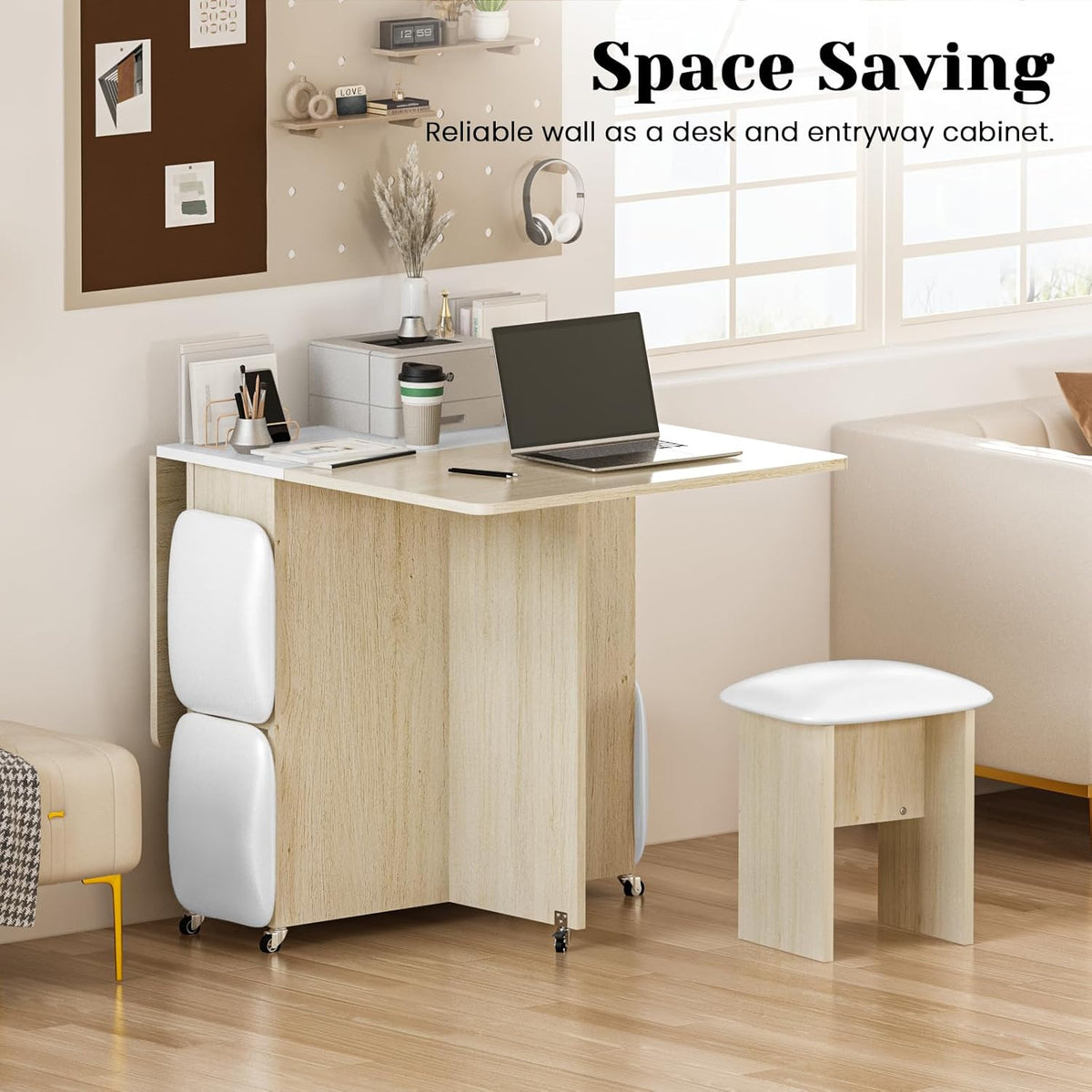 Folding Dining Table Set with 4 Chairs and Storage Shelves