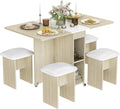 Folding Dining Table Set with 4 Chairs and Wheels