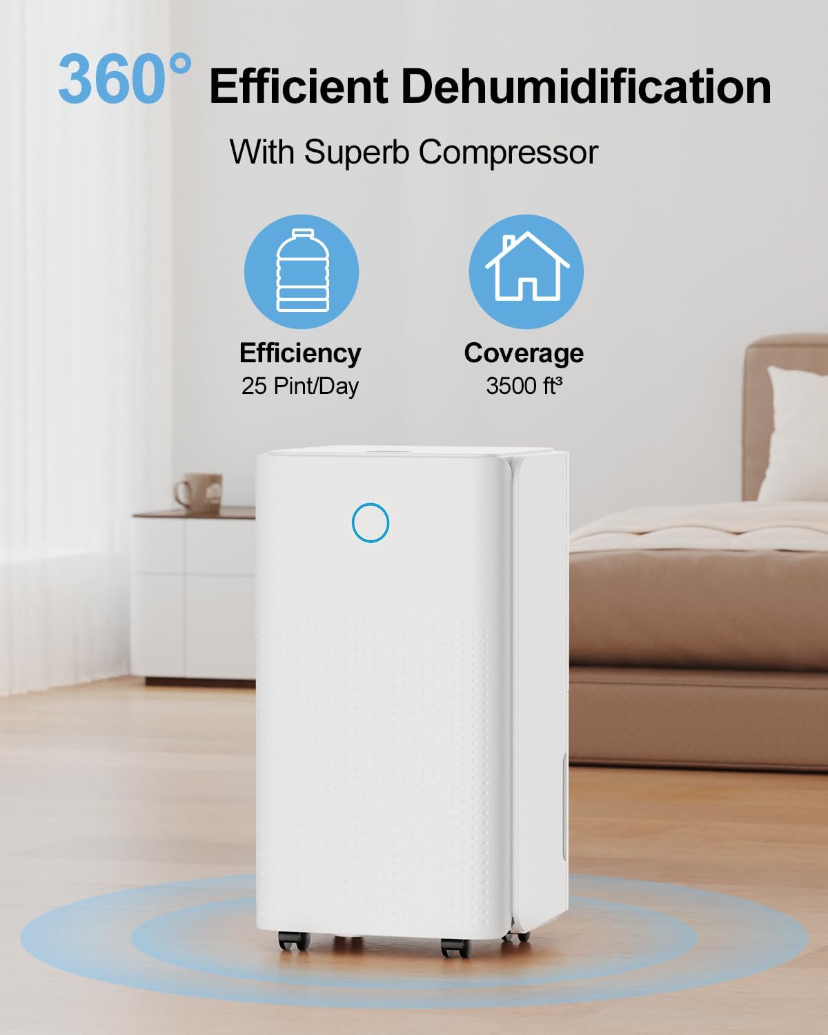 25-Pint-per-Day Dehumidifier with 75-oz Water Tank