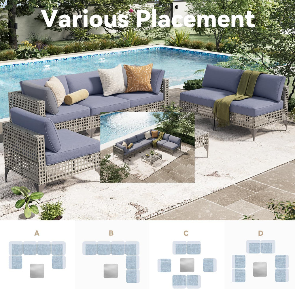 7-Piece Outdoor Wicker Patio Set with Cushions and Table