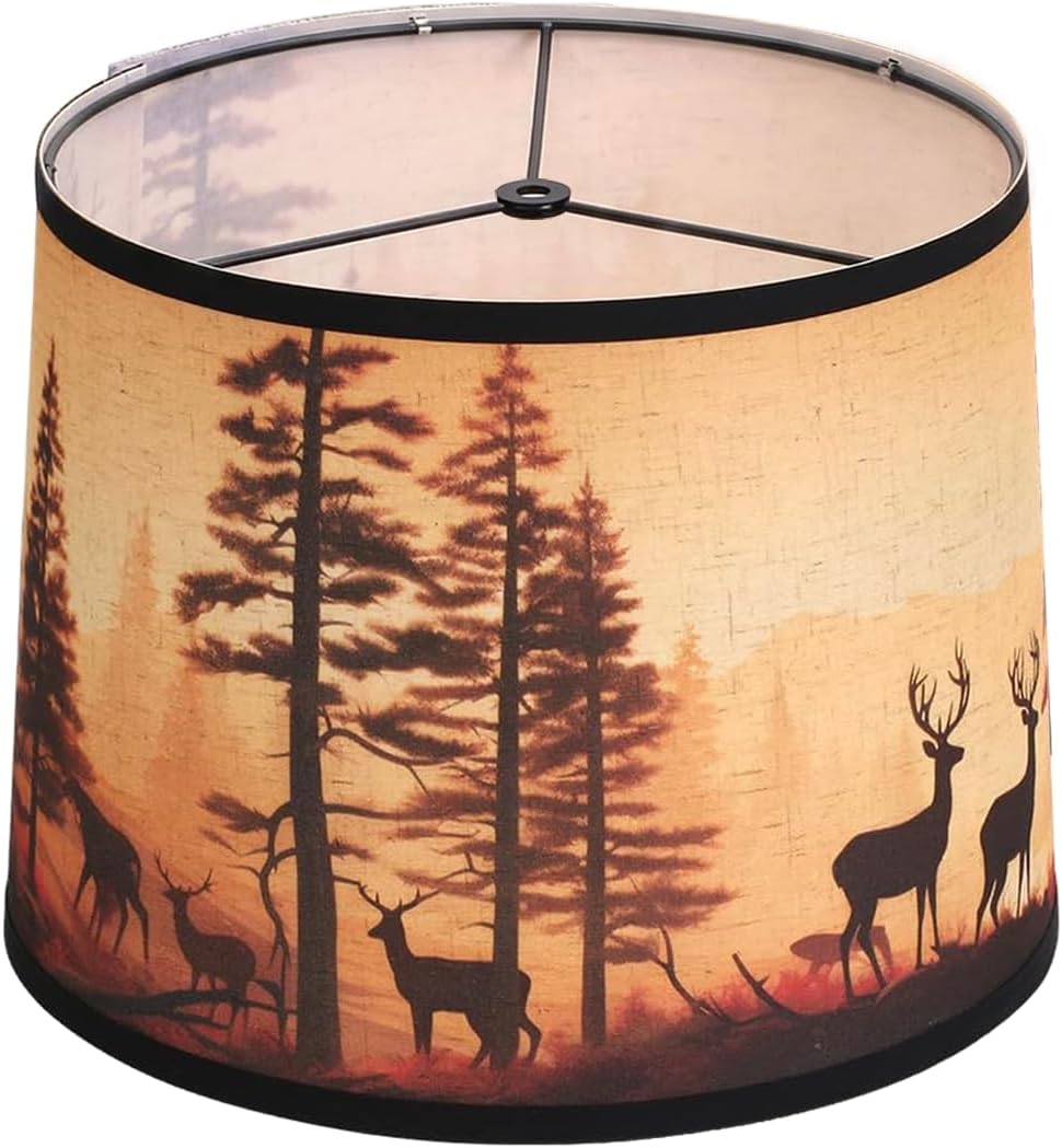 Shadevie Rustic Deer Print Drum Lamp Shade – for Cabin & Lodge Decor
