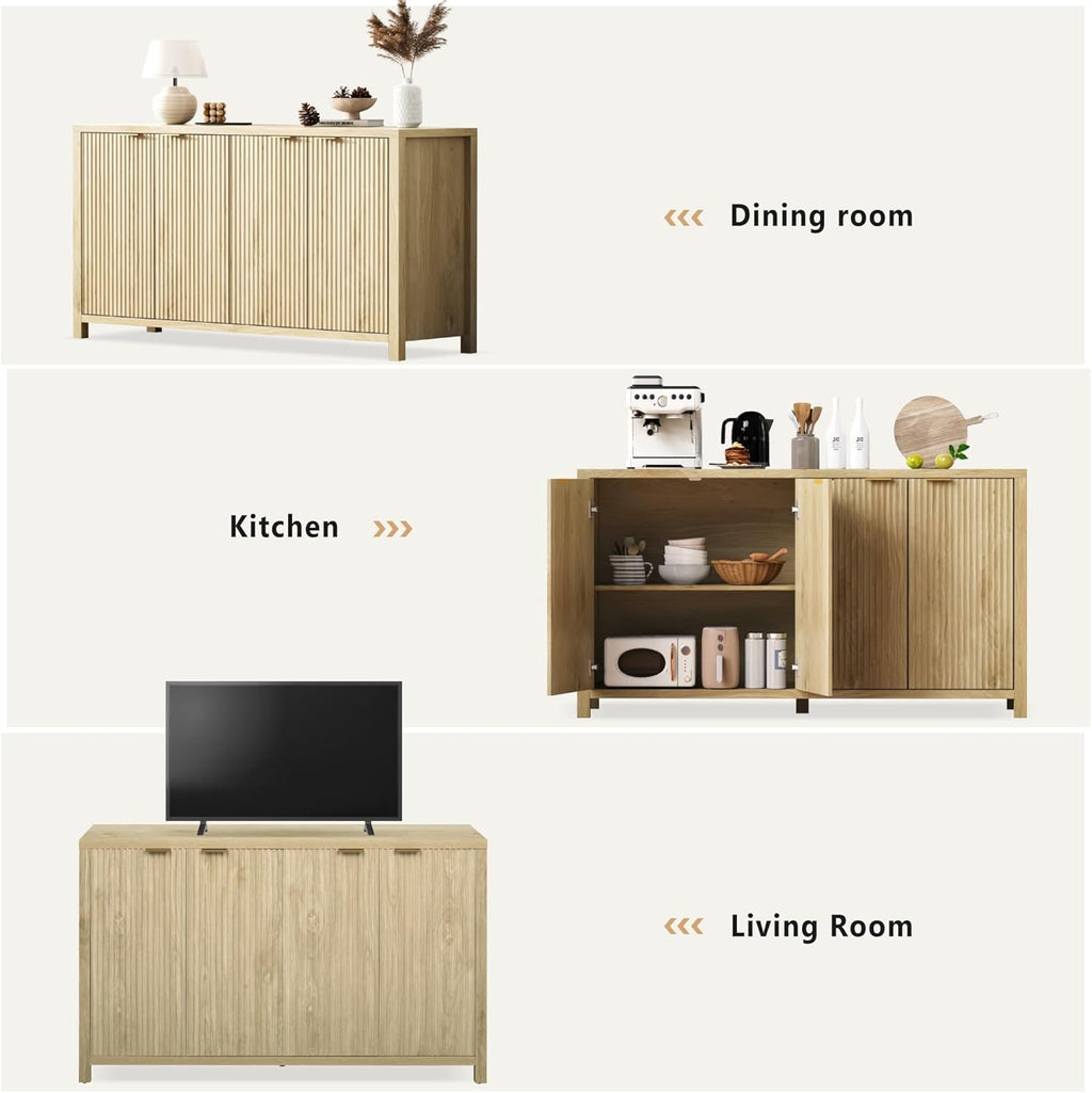 55-Inch Fluted Sideboard Cabinet with 4 Doors