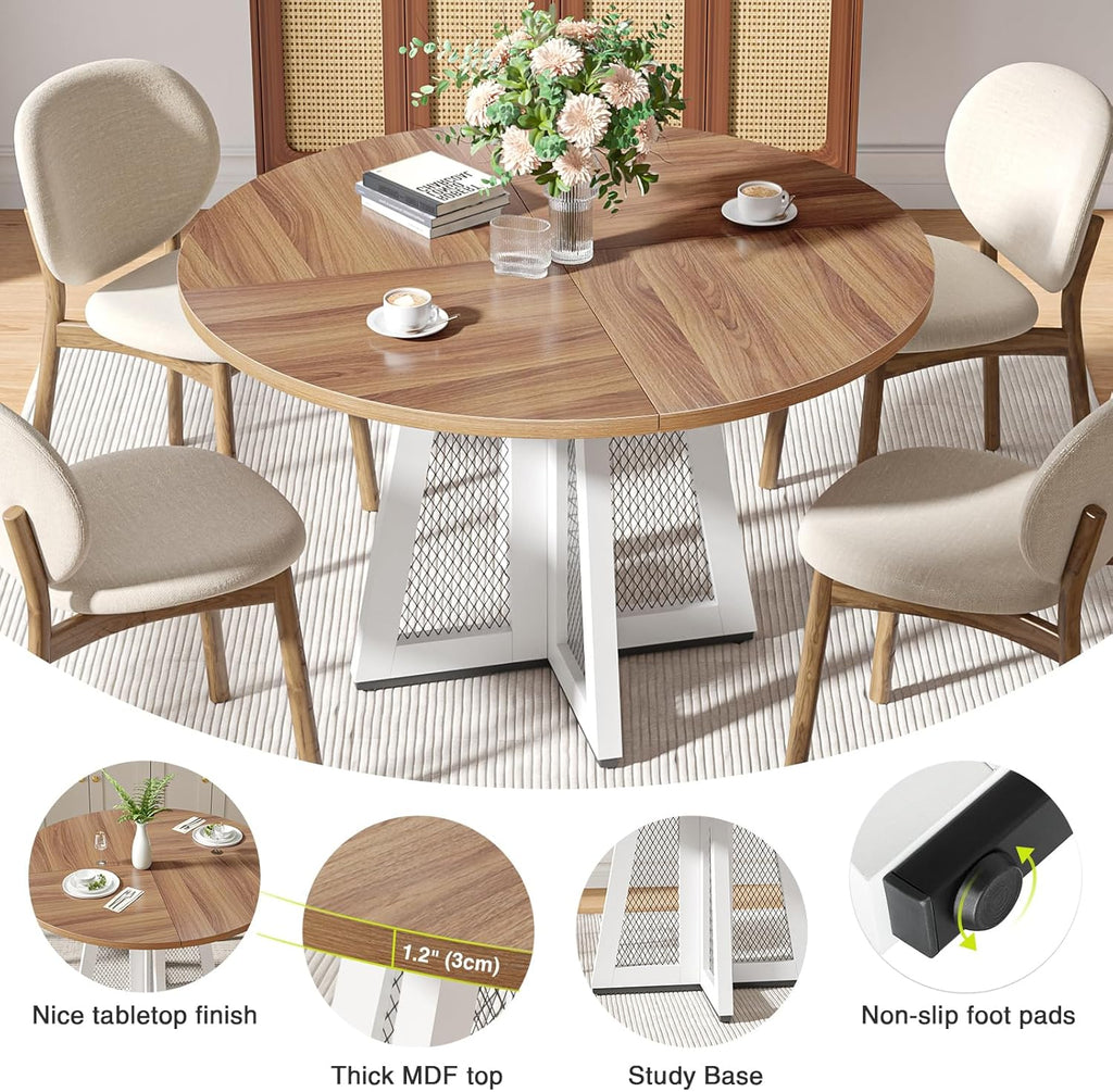 47-Inch Round Dining Table with Pedestal Base, Oak