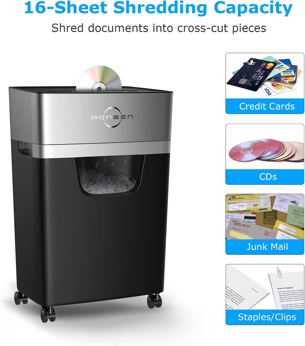 16-Sheet Cross-Cut Paper Shredder with 5.3-Gallon Bin
