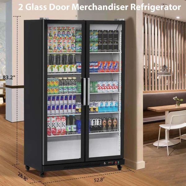Commercial Refrigerator, Glass Door with LED Lighting - Upright Beverage Display Cooler for Home, Store, Gym, or Office, Featuring Double…
