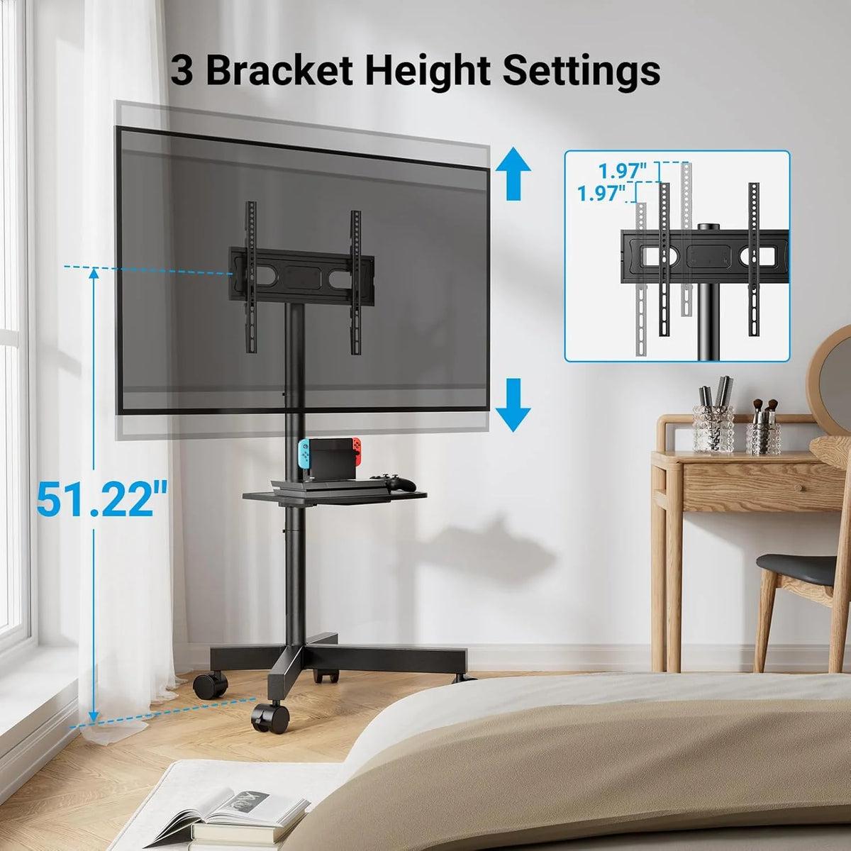 Perlesmith Mobile TV Stand for 23 60 Inch Lcd LED Flat Curved Panel Screen Tvs Tilt TV Cart Holds Up to 88LBS Portable Stand with Laptop She