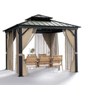 10'X10′ Hardtop Gazebo with Double Metal Roof, Aluminum Frame, Net, and Curtain. All-weather, Ideal for Patio, Deck, Garden, Backyard. Khaki