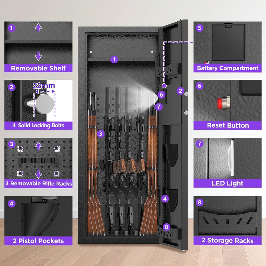 Rifle Storage Cabinet with Digital Keypad and Adjustable Interior