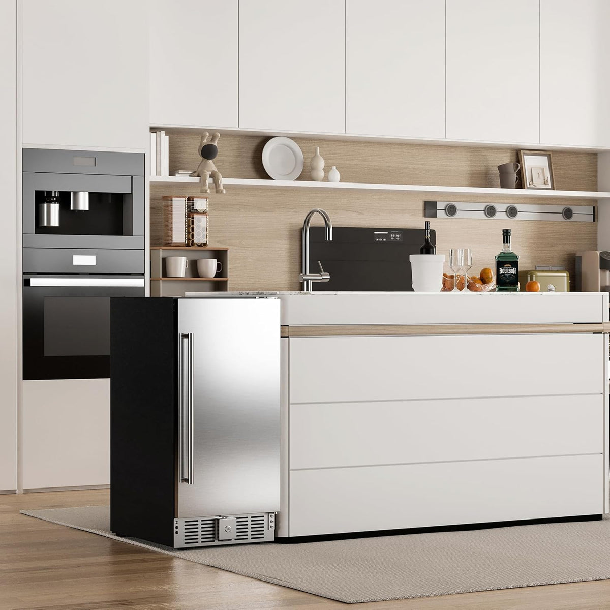 15-Inch Undercounter Beverage Refrigerator with Stainless Steel Door