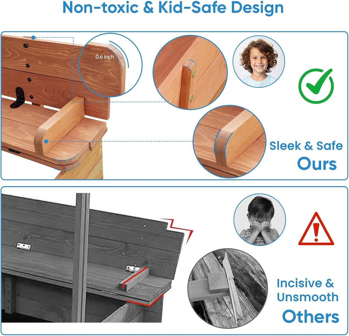 Wooden Sandbox with Lid, Benches and Adjustable Canopy