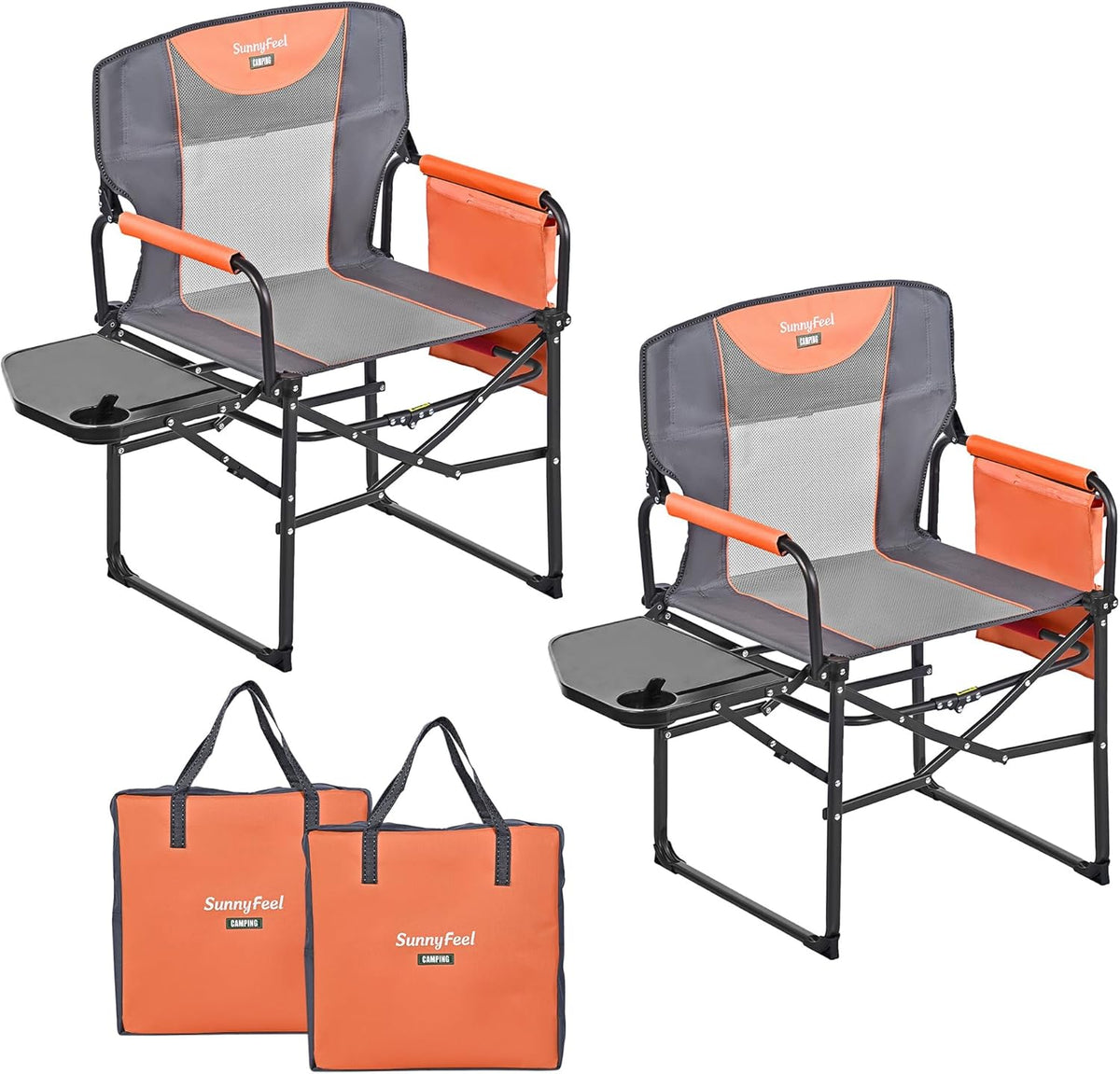 Folding Camping Director Chairs with Side Tables, Set of 2