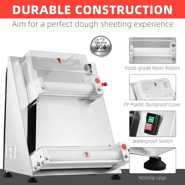 Commercial Pizza Dough Roller Sheeter, Max 16, Automatic 370W Electric Pizza Dough Roller, Stainless Steel, Suitable for Noodle, Pizza Bread…
