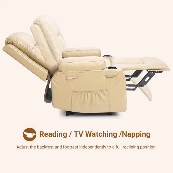 Pu Leather Power Lift Recliner Chair with Massage and Heat, Adjustable Furniture for Back, Legs w/ 3 Positions, USB Port, Side Pocket…